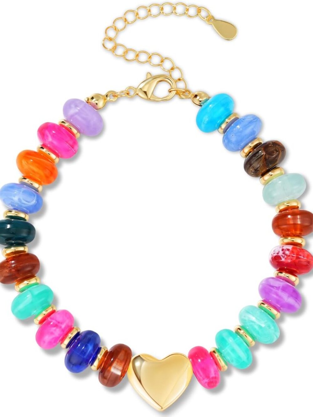 Trendy Statement Bracelet with Colorful Resin Beads & Heart Charm - Ideal Gift